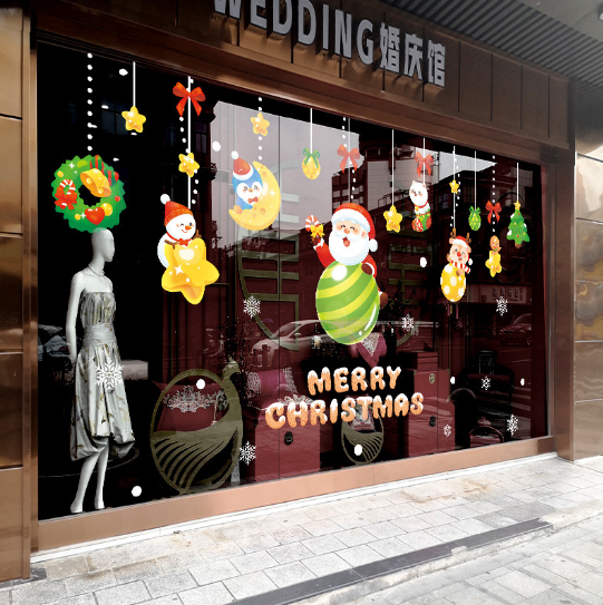Decal trang trí Noel - Rèm dây ông già Noel ôm quả cầu