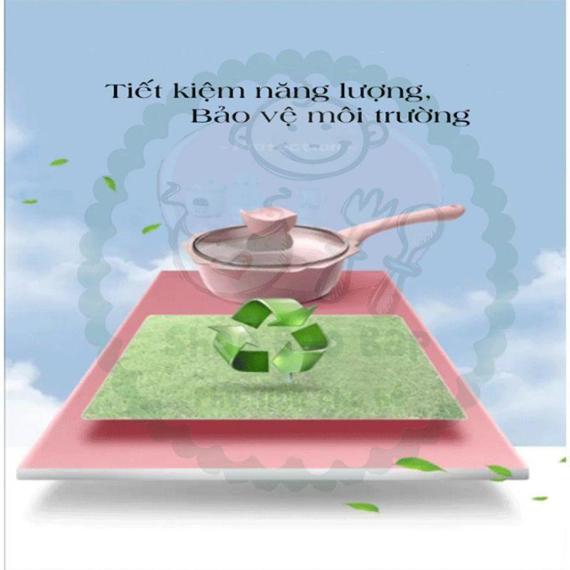 Bộ nồi chảo đá hình hoa cao cấp,chống dính kèm lồng hấp chế biến đồ ăn dặm cho bé