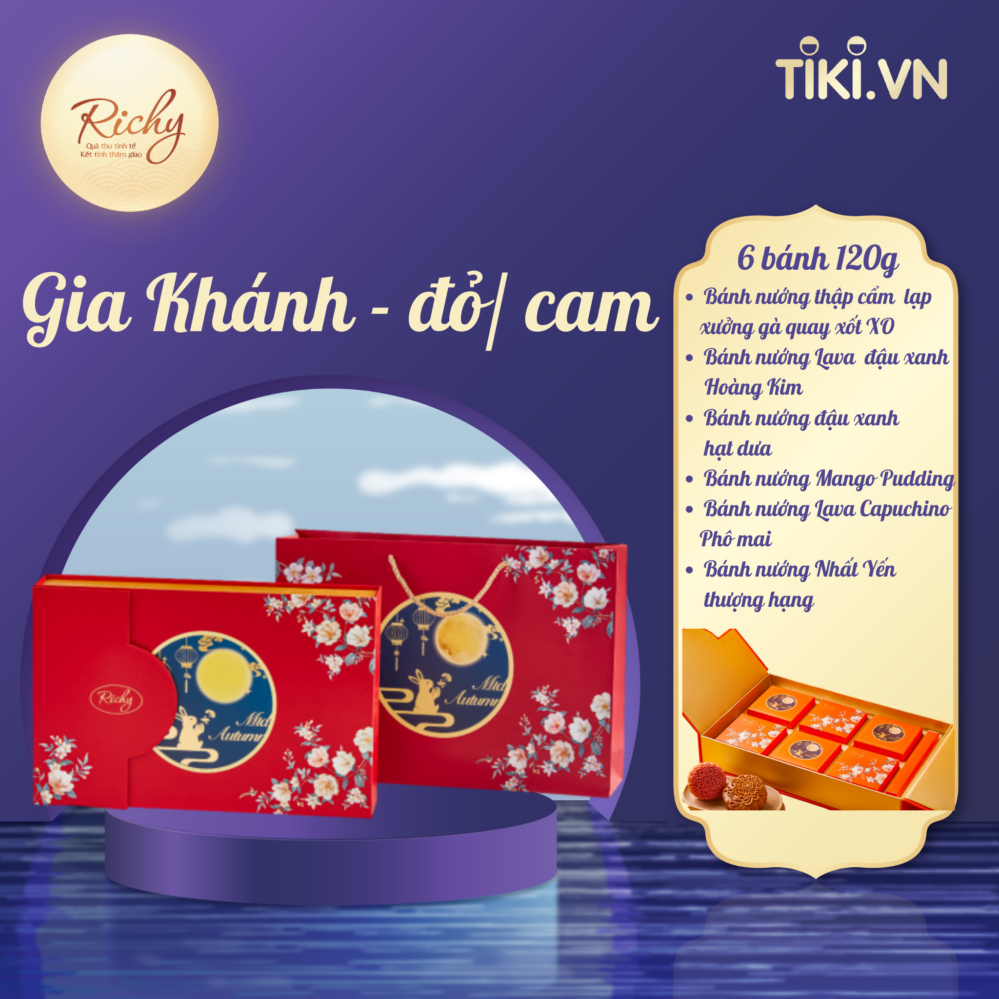 Bánh Trung Thu Richy - hộp Gia Khánh đỏ/ cam