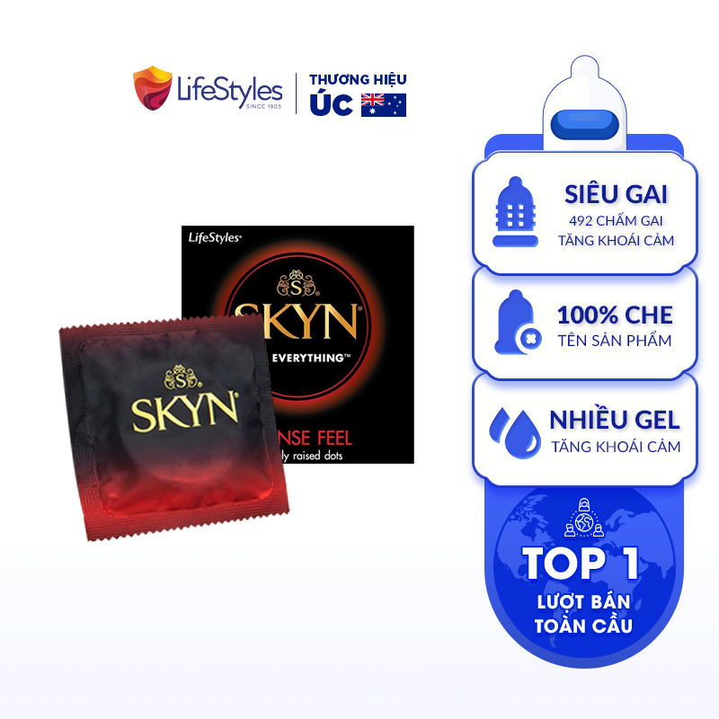 Bao cao su gai Skyn Intense Feeling Non-latex siêu mỏng siêu mềm không mùi cao su 10 bao