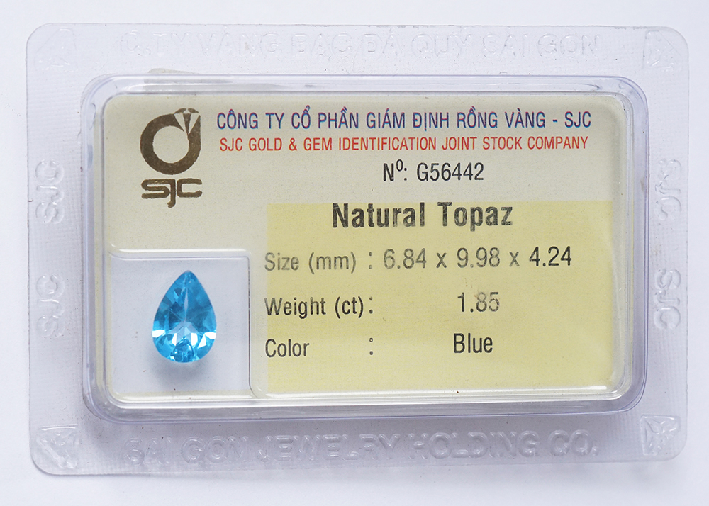 Mặt Đá Quý Topaz Mài Giác Giọt Nước Tự Nhiên Kiểm Định - 56442