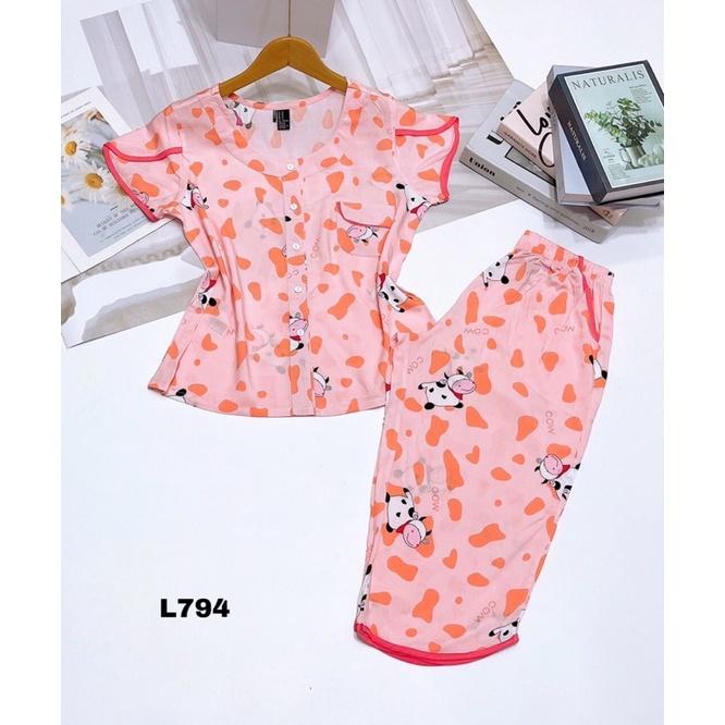 Đồ Bộ Xinh Lửng Áo Cổ Tròn Tay Đắp Tole Lanh