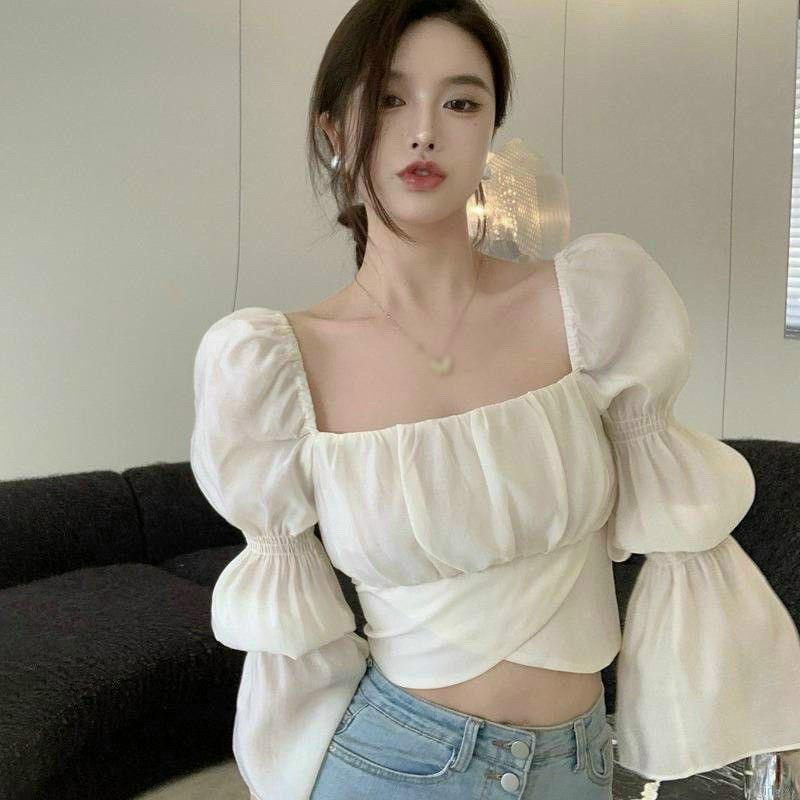 ÁO NỮ CROPTOP TAY PHỒNG 3 TẦNG NƠ LƯNG (DƯỚI 55KG MẶC VỪA)