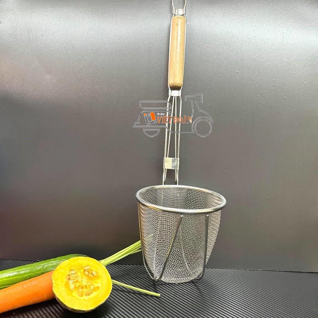 Vợt Trụng Hủ Tiếu, Mì 50cm - Sâu Lòng, INOX DÀY KHÔNG RỈ TAY CẦM GỖ CHẮC CHẮN