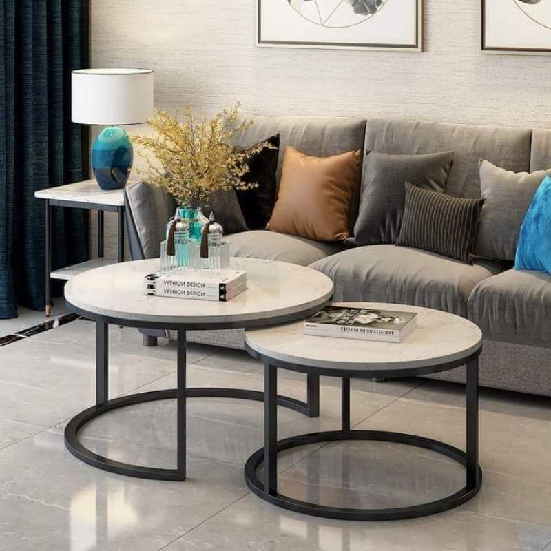 Bàn trà, bàn cafe, bàn sofa mặt đá chân sắt tầm nhìn mới Ms 022