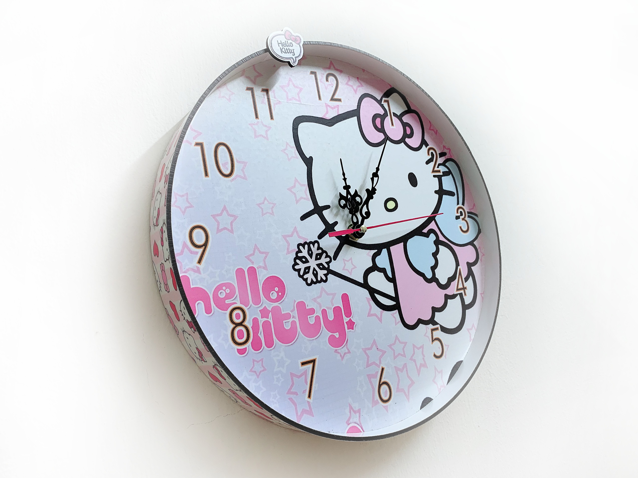 Đồng hồ trang trí treo tường độc đáo HELLO KITTY hồng phấn , kim trôi, không gây tiếng ồn, sản xuất thủ công