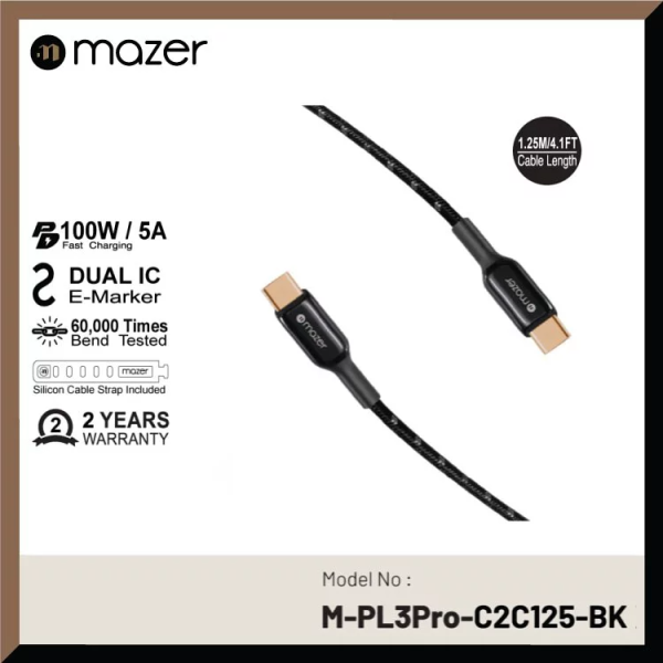 Dây Cáp Mazer Infinite.LINK 3 Pro Cable USB-C TO USB-C 1.25m - hàng chính hãng