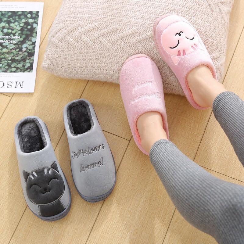 Dép Bông Unisex Hình Mèo, Đế Cao Su Dẻo, Dép Lông Mịn siêu Kute. - Thời Trang PKT
