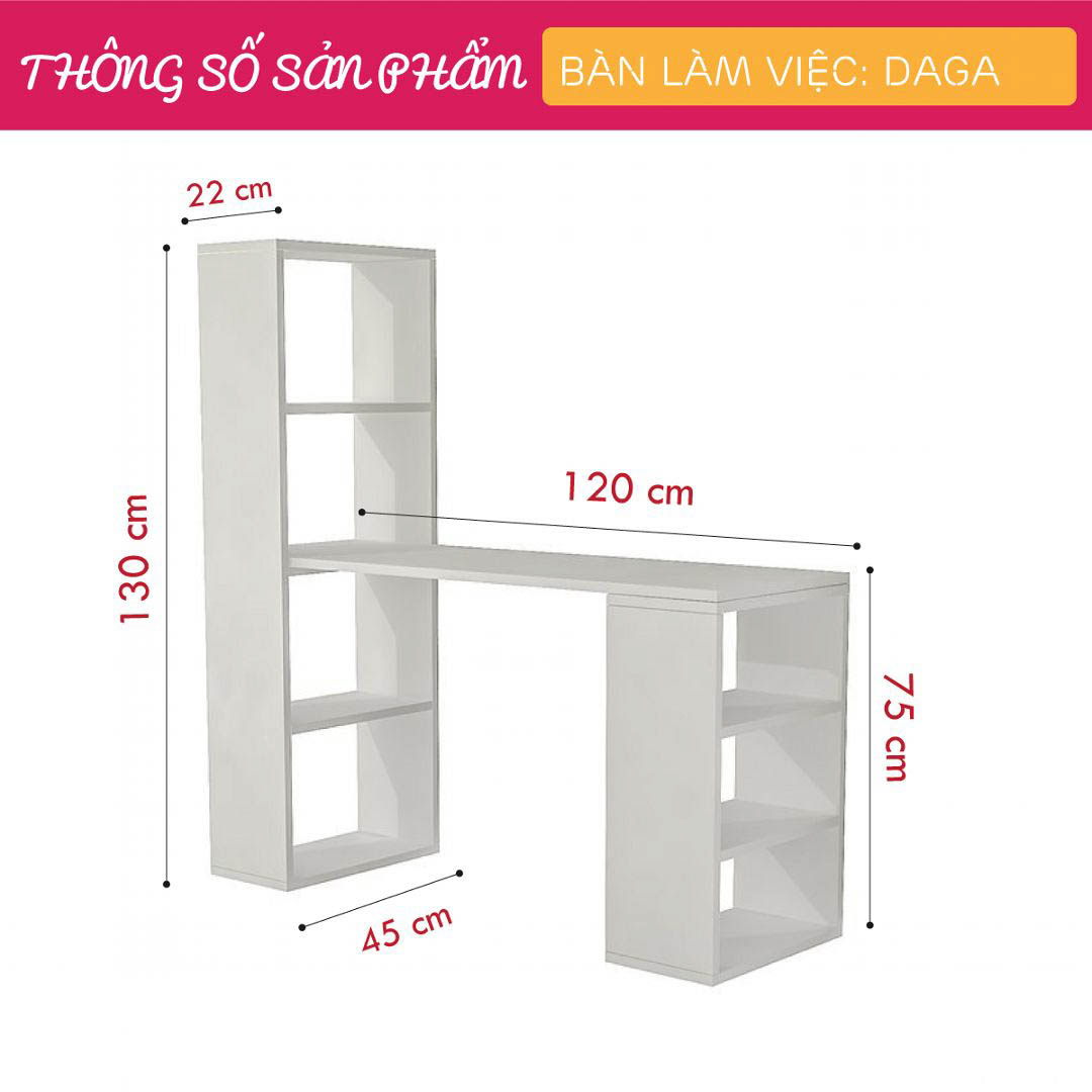 Bàn làm việc, bàn học gỗ hiện đại SMLIFE Daga  | Gỗ MDF dày 17mm chống ẩm | D120xR45xC130cm