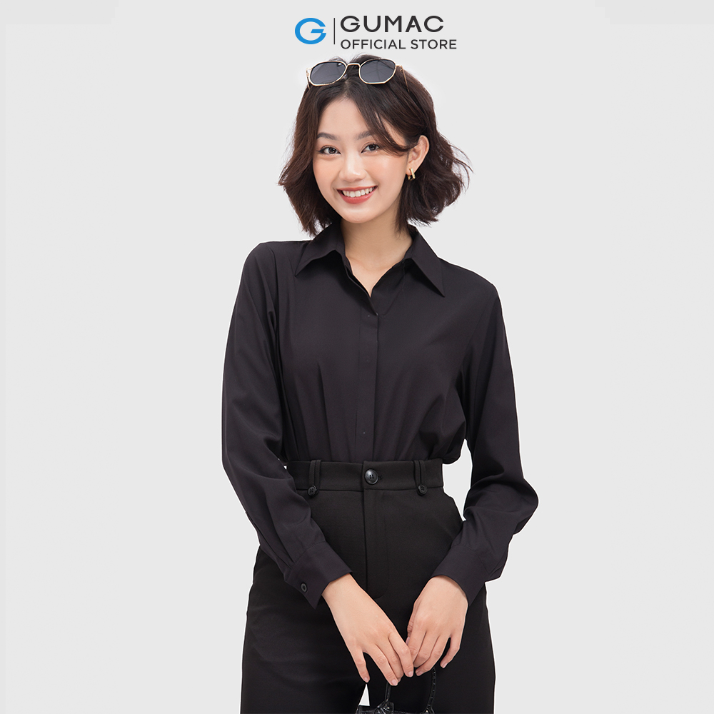 Áo sơ mi nữ GUMAC AC09081 tay dài giấu nút thân sau rã đô thanh lịch sang trọng