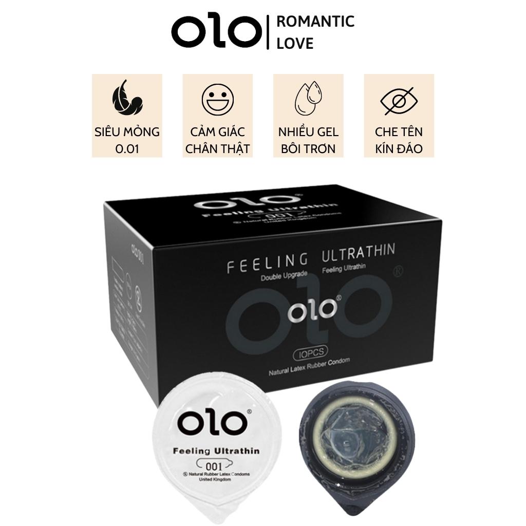 Bao cao su siêu mỏng OLO Manly đen, nhiều gel bôi trơn, hương thơm nhẹ - Hộp 10 bcs