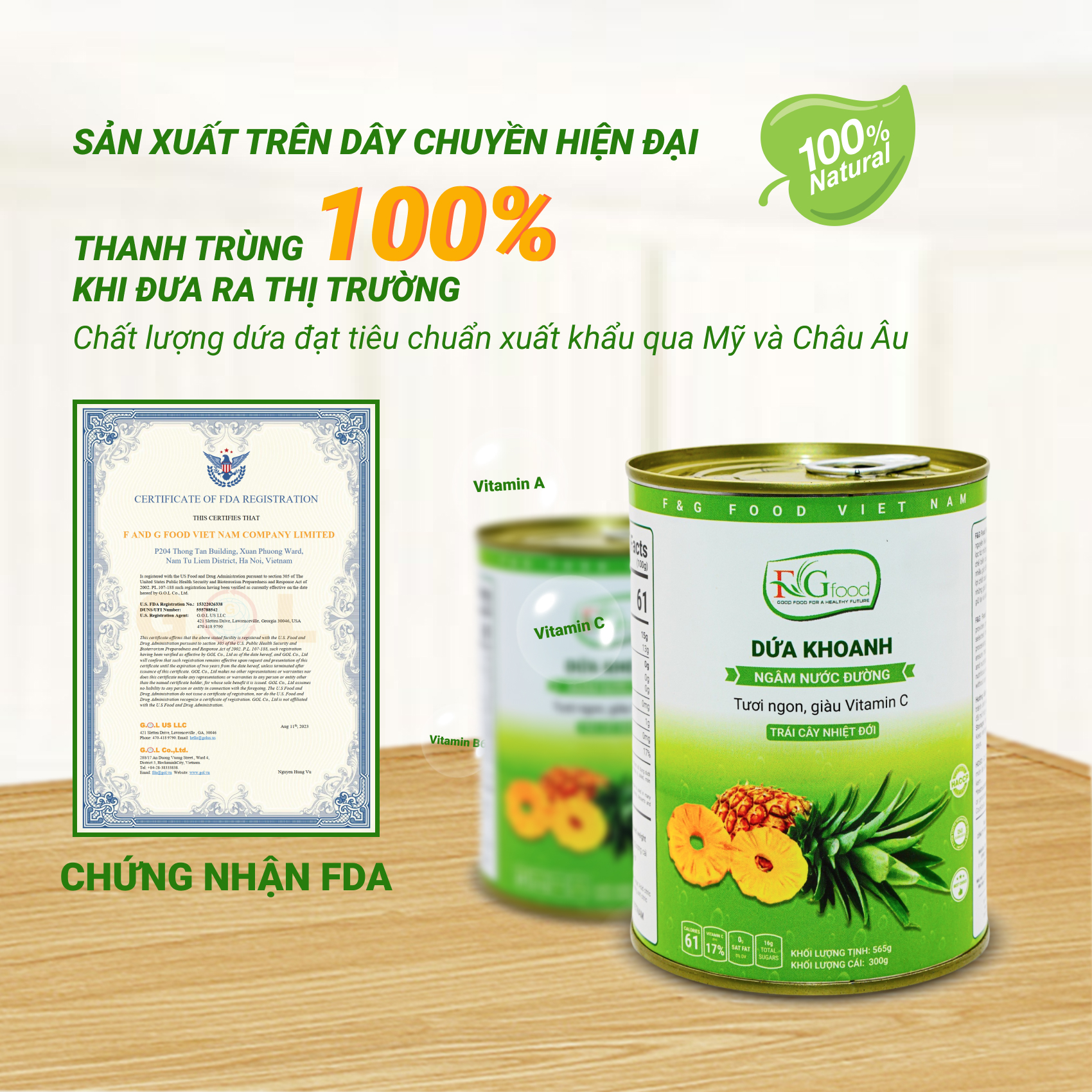 Dứa Khoanh Ngâm Nước Đường F&amp;G Loại 1 - Lon 565gr