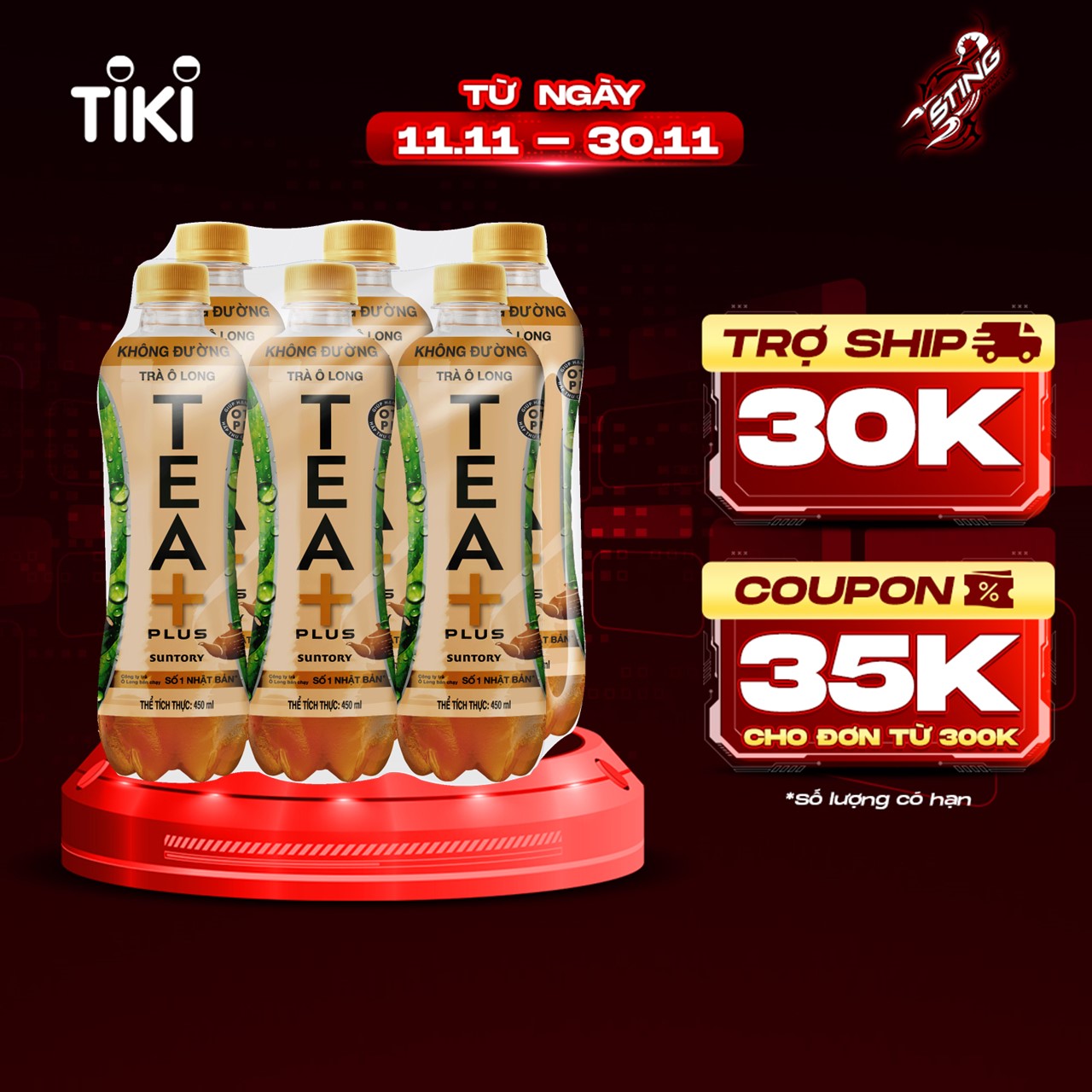 Lốc 6 Chai Ô long Không Đường Tea+