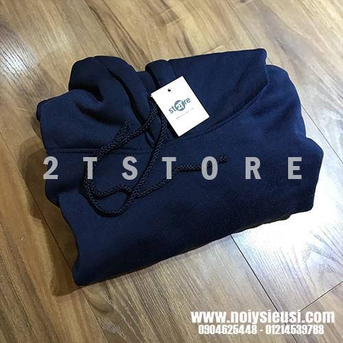 Áo hoodie unisex 2T Store H02 màu xanh dương đen - Áo khoác nỉ bông chui đầu nón 2 lớp dày dặn đẹp chất lượng