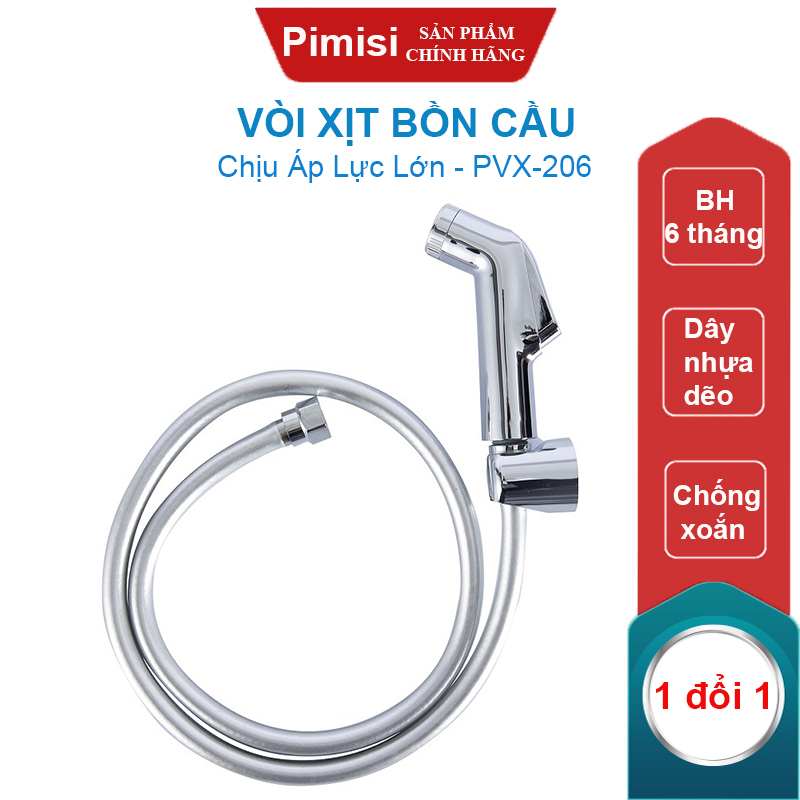 Vòi Xịt Bồn Cầu Vệ Sinh Phòng Tắm Pimisi Pvx - 206 Chịu Áp Lực Nước Lớn Như Chung Cư, Nhà Cao Tầng Hay Máy Tăng Áp Mạ Màu Inox, Với Tay Xịt Toilet Wc Chìm Chống Gãy - Bể - Vỡ Và Dây Nhựa Dẻo Cao Cấp - Mềm - Trơn Bề Mặt Hàng Chính Hãng