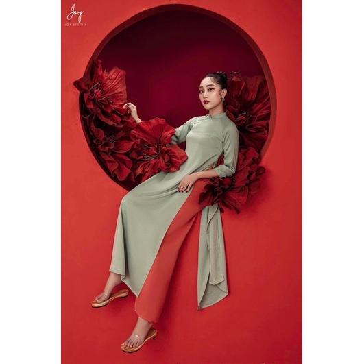 Áo dài suông trơn cổ 2p lụa tây thi