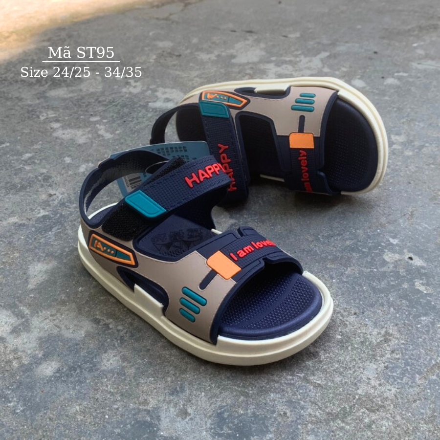 Sandal bé trai Happy nhựa dẻo êm bền quai hậu hở mũi xanh đen thời trang trẻ em 3 - 8 tuổi phong cách Hàn Quốc ST95