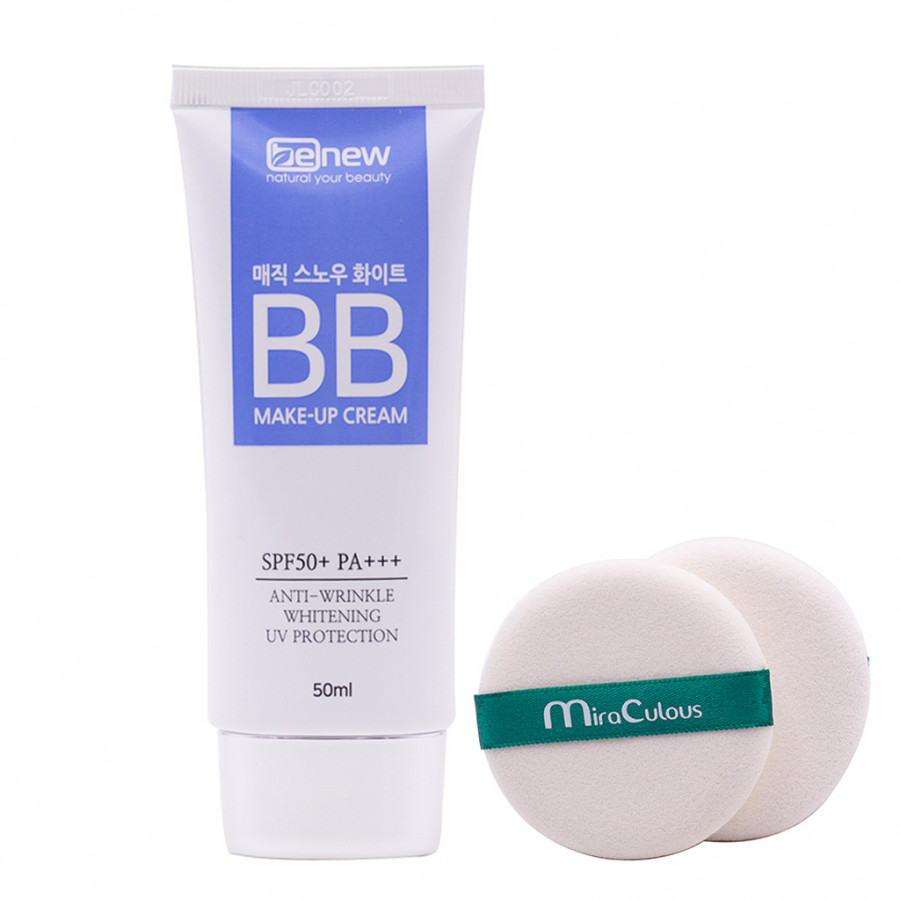 Kem nền trang điểm BB ma thuật che phủ hoàn hảo Hàn Quốc cao cấp Benew Magic Snow White SPF 50 PA+++  (50ml) + Tặng ngay Bông tán kem nền, phấn siêu mềm mịn Mira Culous (2 miếng/ túi) – Hàng chính hãng