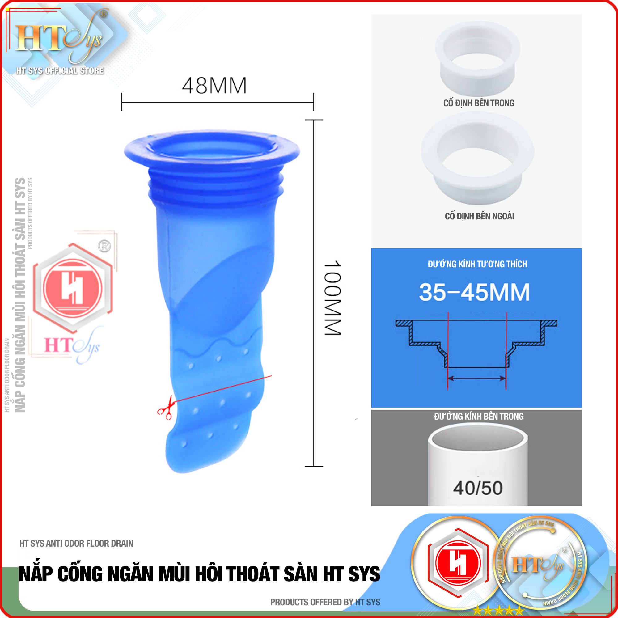 Combo 3 Dụng cụ bịt nắp cống silicon HT SYS - Ngăn mùi thoát sàn - Ngăn trào ngược nhà tắm -  Ngăn côn trùng xâm nhập