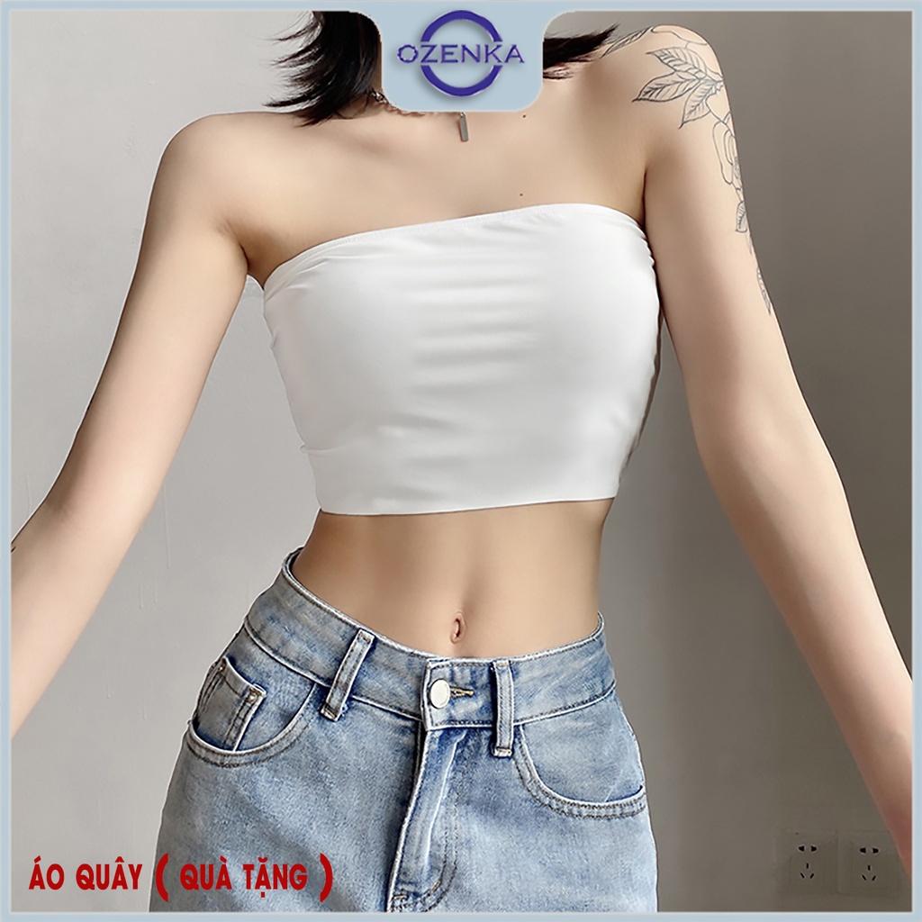 Áo croptop ngắn kiểu đắp chéo cộc tay nữ OZENKA , áo crt gợi cảm ulzzang cotton màu đen trắng dưới 55 cân