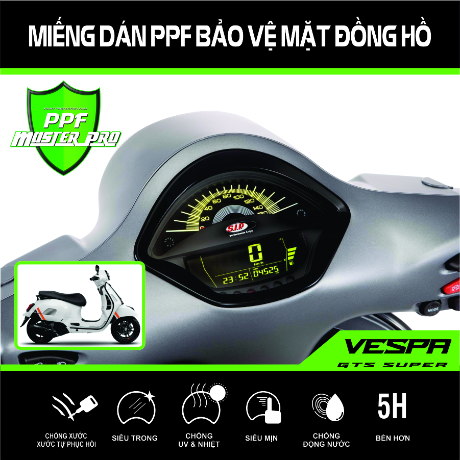 Miếng Dán PPF Bảo Vệ Mặt Đồng Hồ Xe Vespa Gts Super - Vespa Gtv 300 Sei Giormi | Chất Liệu Film PPF