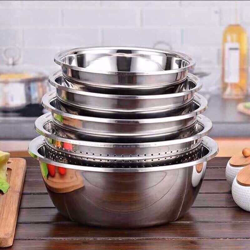Set 4 Tô và 1 Rổ inox