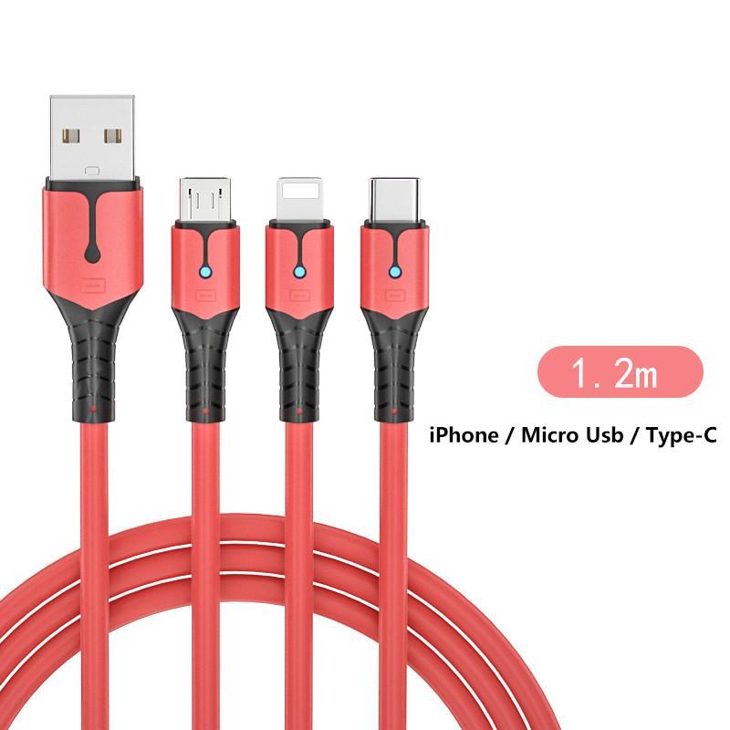 Dây cáp sạc nhanh 3 trong 1 Micro USB Type C và iPhone 5A có đèn LED 1m/ 1.5m