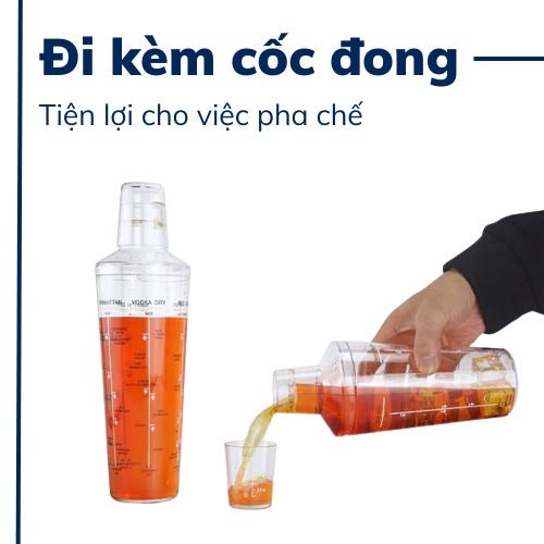 Bình lắc shaker nhựa bình lắc pha chế bình cocktail chia vạch nhựa cao cấp pha chế tiện lợi bình shaker chất lượng cao