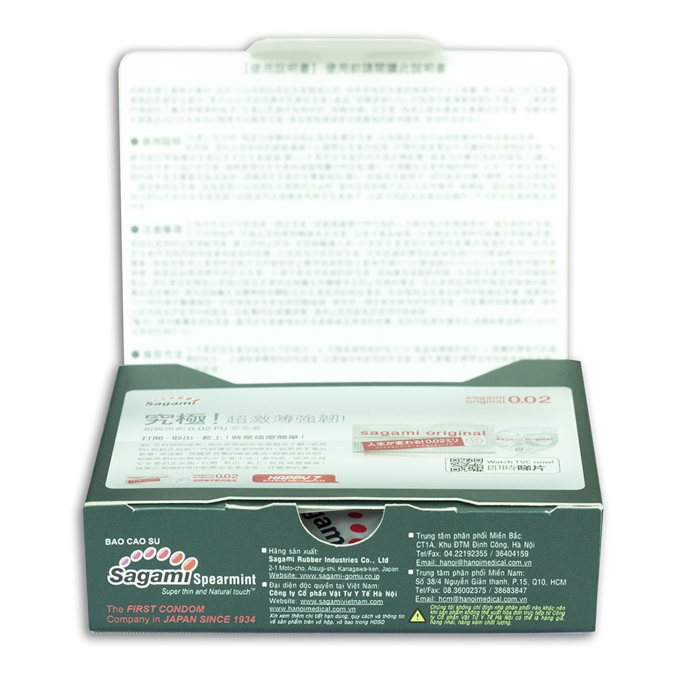Bao cao su Sagami Spearmint 003 mm - kéo dài thời gian - bcs hương bạc hà hộp 10 bao