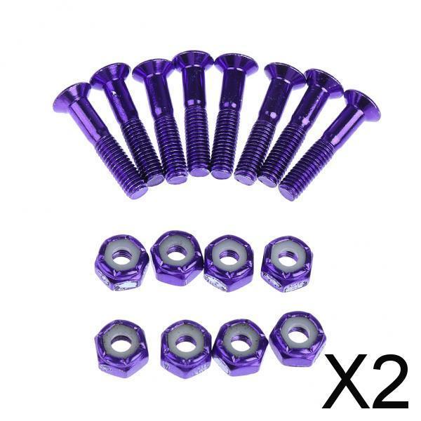 2x8pcs Replacement Skateboard Truck Hardware Set Longboard Screws Bolts Purple