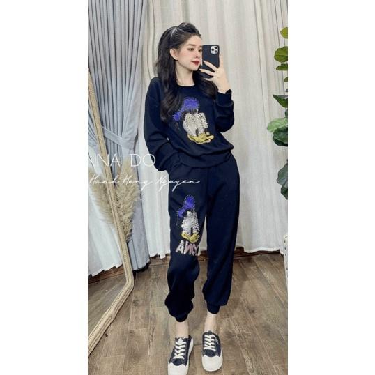(FREE SHIP) SÉT BỘ NỈ NỮ THỂ THAO NỮ MẶC CHỐNG NẮNG ĐI CHƠI CHÚ VỊT KUTE SIÊU HOT PU VALENTINNA