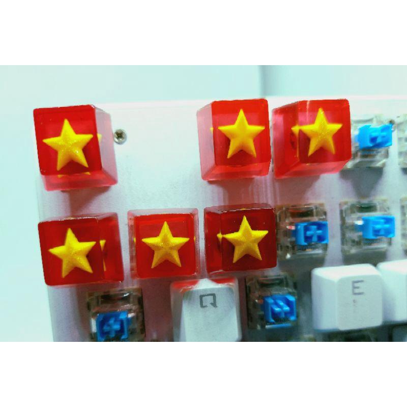 Keycap resin nền đỏ sao vàng trang trí bàn phím cơ gaming