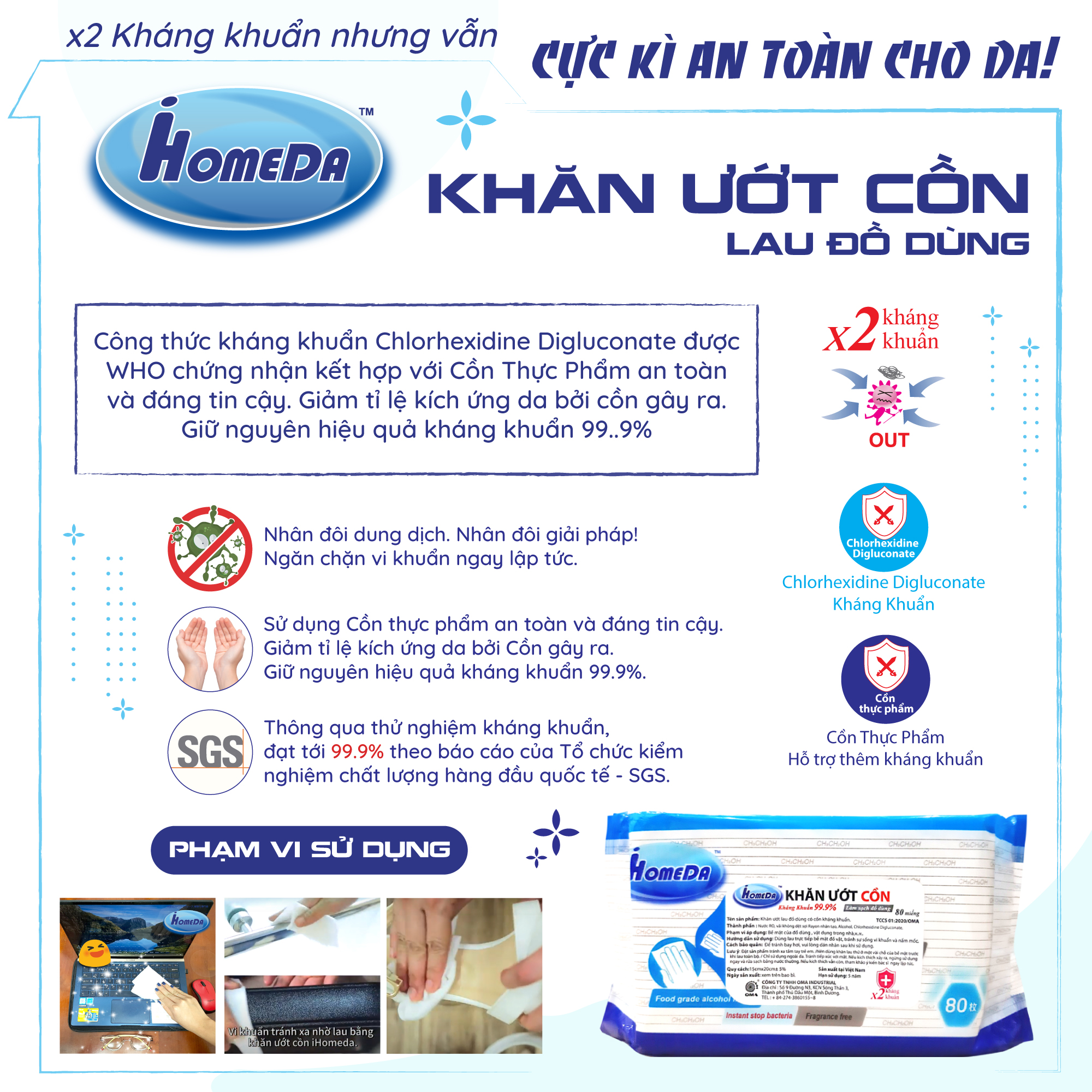 Khăn ướt cồn kháng khuẩn cao cấp iHomeda ( Gói 80 Tờ) - iHomeda Premium anti-bacteria alcohol wipes ( 80 sheets per package)