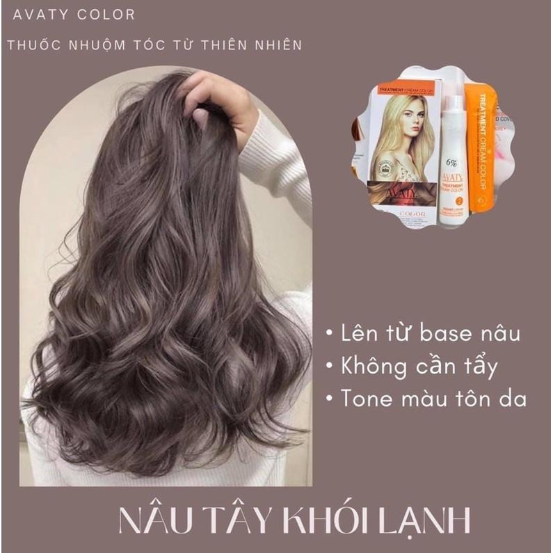 Thuốc Nhuộm Tóc Nâu Khói Lạnh kèm oxi và gang tay