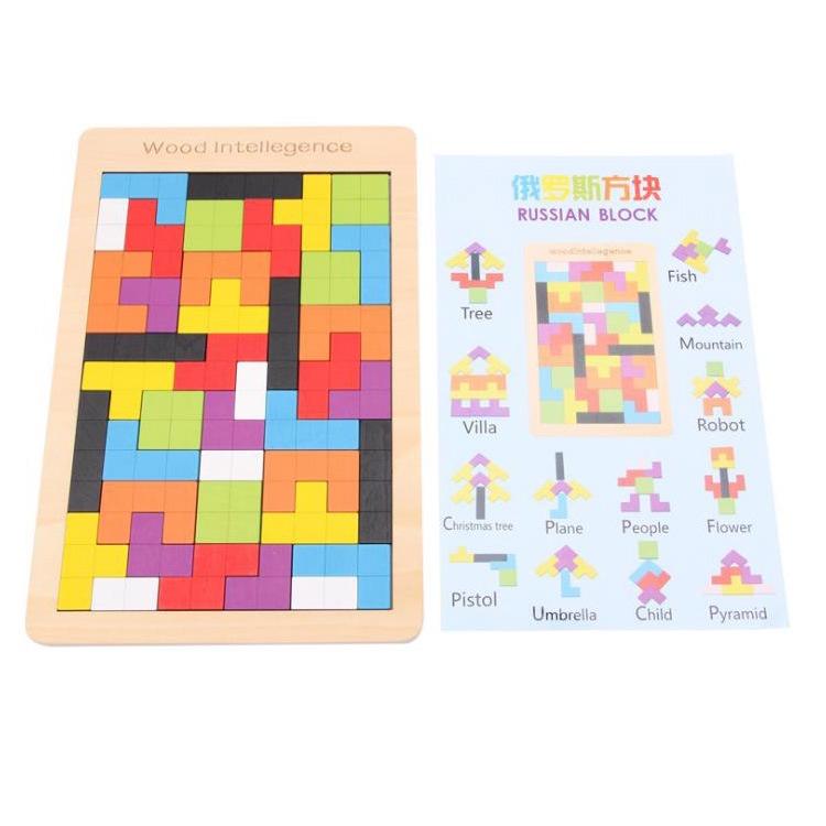 Đồ chơi xếp gạch tetris xếp hình gỗ puzzle - Đồ chơi gỗ thông minh cho bé