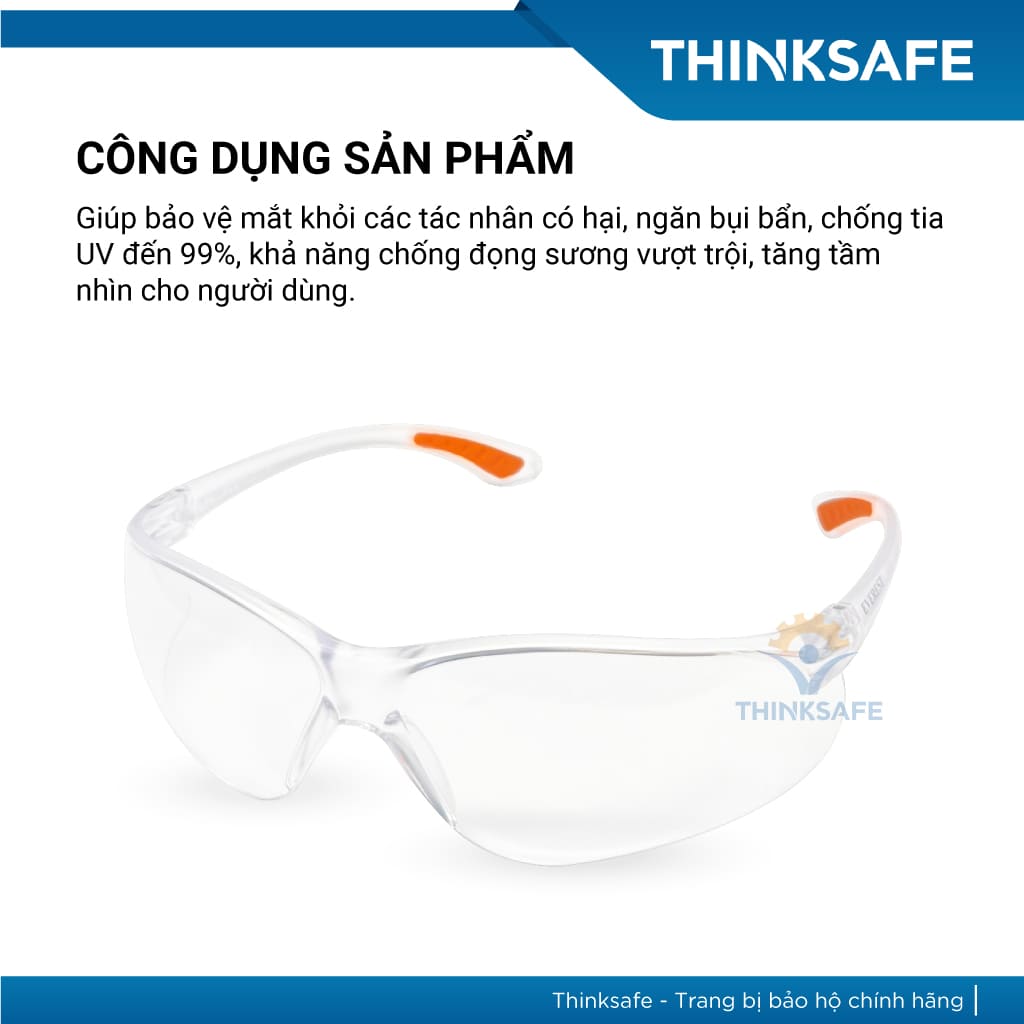 Mắt kính bảo hộ lao động Everest Thinksafe, Kính bảo vệ mắt trong suốt, chống bụi, chống tia UV, dùng đi đường