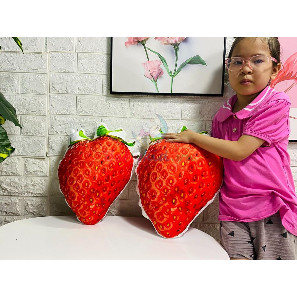 Gối ôm nhồi bông, dâu tây, 50-60cm, Handmade VN, vỏ nhung