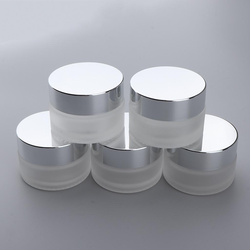 Frosted Glass Bottle,Travel Makeup Face Cream Pot Empty Cosmetic Jar Container with Screw Lid,Pack 5pcs
