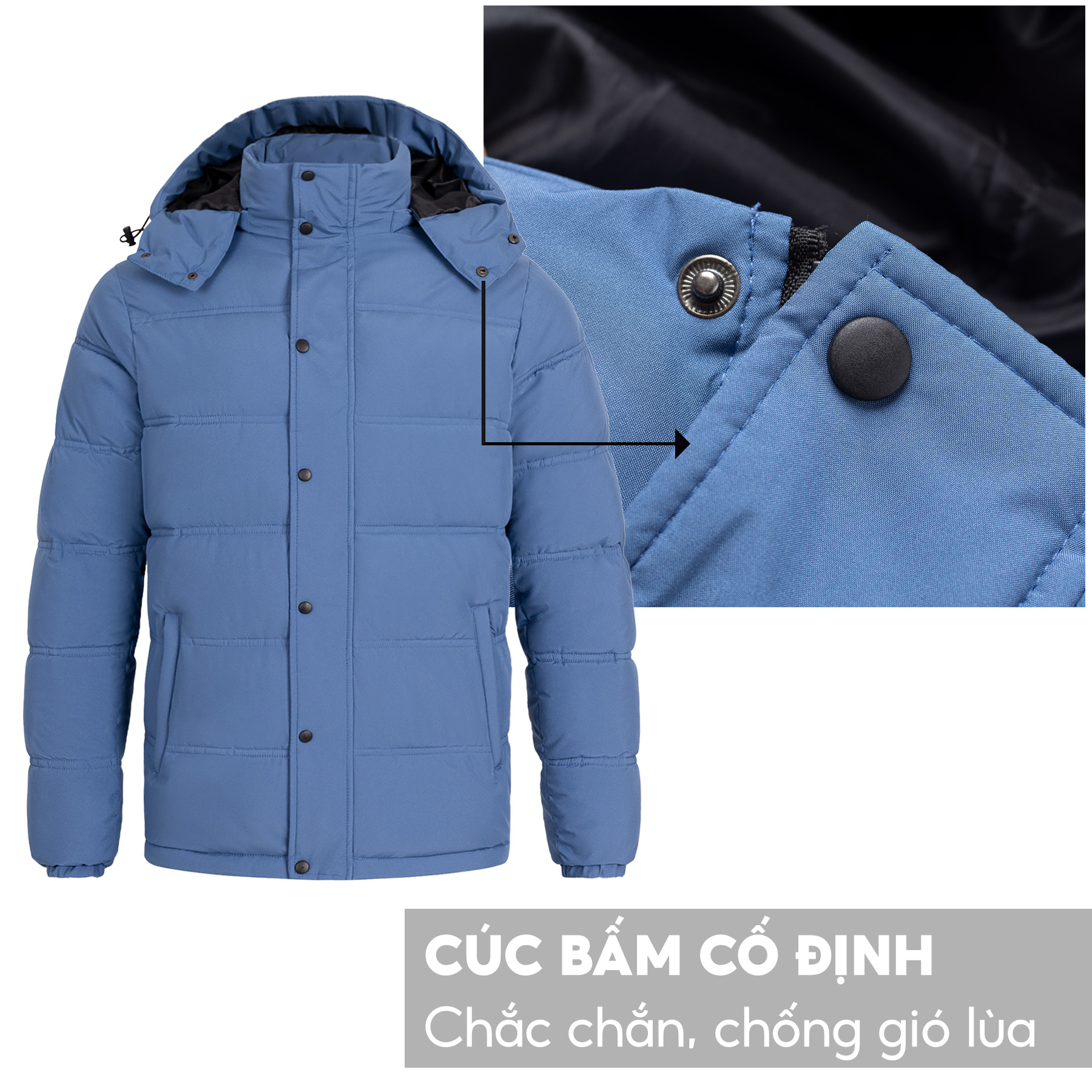 Áo Khoác Nam Chần Bông 5S FASHION, Dày Dặn, Thiết Kế Trơn Basic, Cúc Cài Nổi Bật