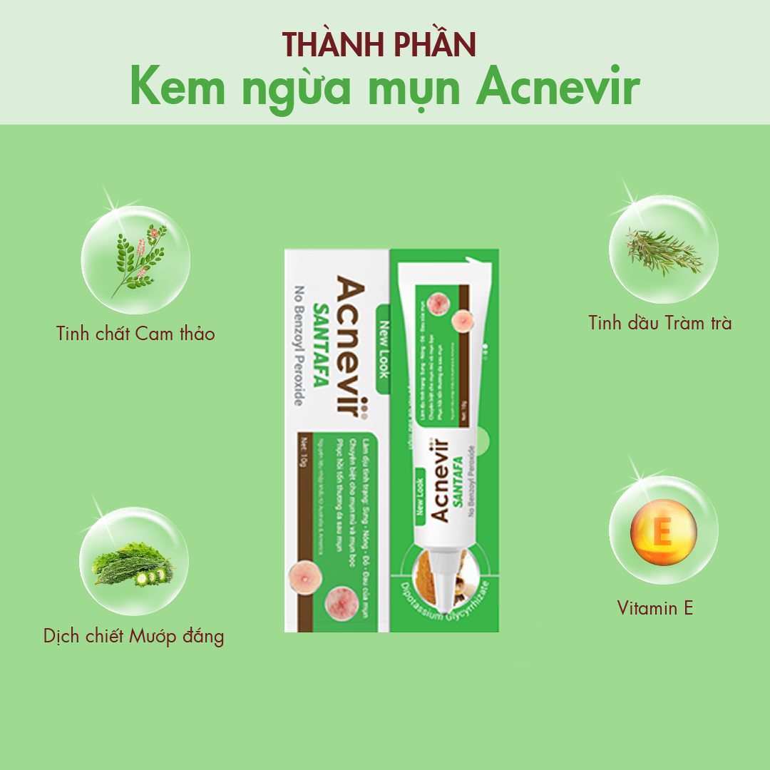 Kem ngừa mụn Acnevir - Ngăn ngừa và cải thiện nhanh tình trạng các loại mụn như mụn bọc, mụn đỏ, mụn trứng cá, mụn mủ - Tuyp 10g