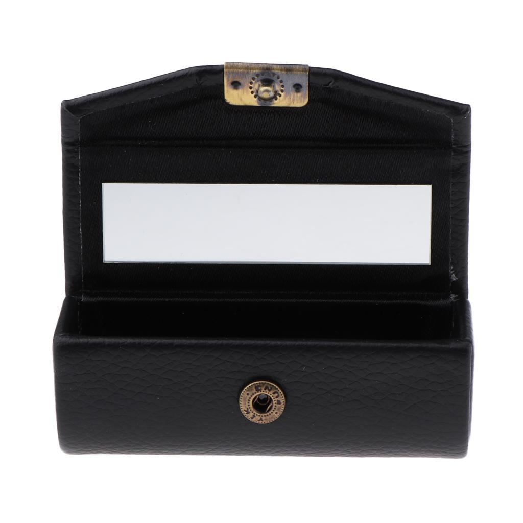 2Pcs Leather Single Lipstick Holder Case Storage Box w/ Small Mirror Gift