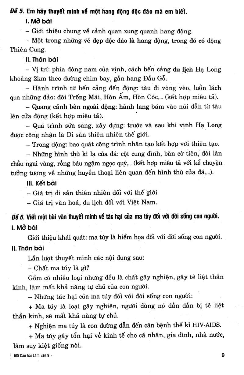 100 Dàn Bài Chi Tiết Làm Văn 9