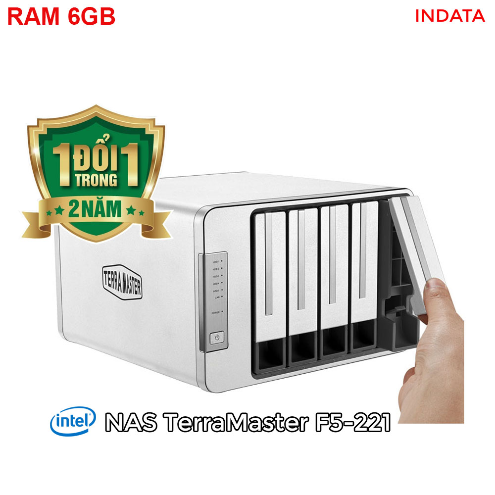 Bộ lưu trữ mạng NAS TerraMaster F5-221, Intel Dual-core CPU 2GHz, RAM 6GB, LAN 2x 1GbE, 5 khay ổ cứng RAID 0,1,5,6,10,JBOD,Single - Hàng chính hãng