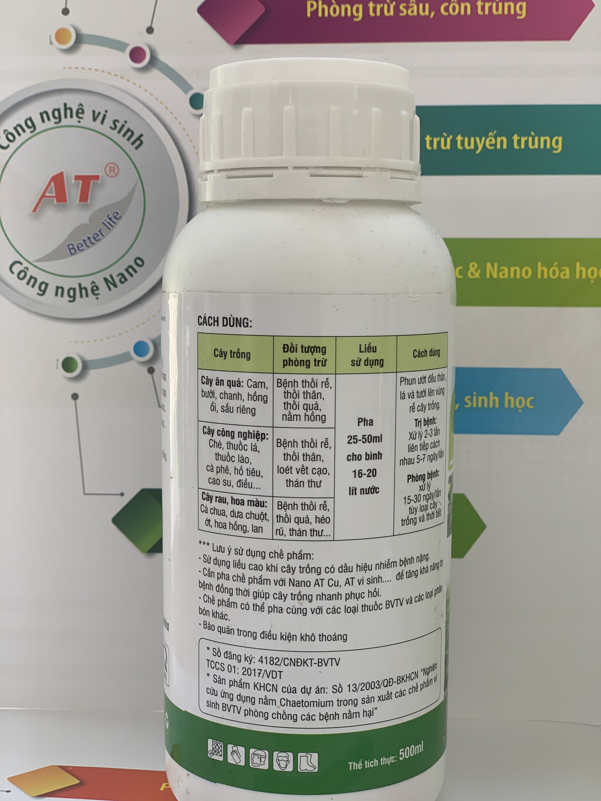 Chế Phẩm Trị Nấm Cho Ớt Cà Chua Rau Sạch AT Ketomium 500ml Phòng Trị Thán Thư, Thối Rễ, Sương Mai, Phấn Trắng Thối Quả