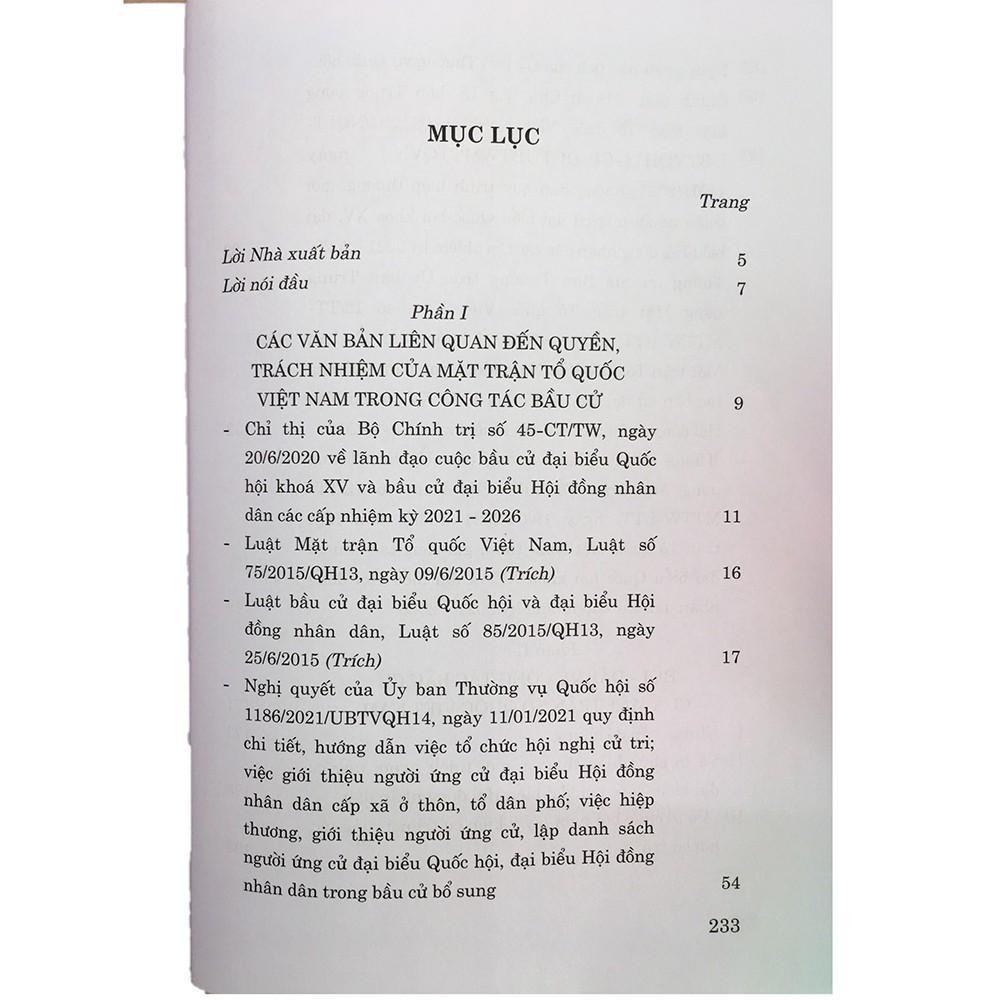 Sách - Công Tác Bầu Cử Đại Biểu Quốc Hội Khóa XV Và Đại Biểu Hội Đồng Nhân Dân Các Cấp Nhiệm Kỳ 2021-2026 Của MTTQVN