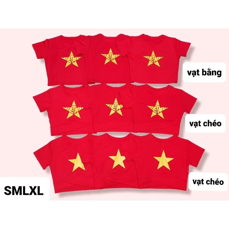 Áo croptop cờ đỏ sao vàng vạt chéo mẫu mới in đẹp chất liệu đẹp đồng phục đội nhóm tập aerobic, yoga, Zumba nữ