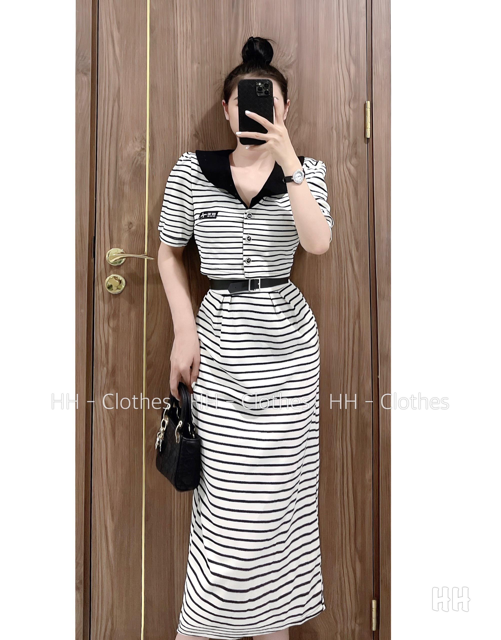 SET ĐI CHƠI, SET 2 MÓN ÁO CROPTOP KIỂU SỌC TAY NGẮN PHỐI CHÂN VÁY DÀI CỰC XINH