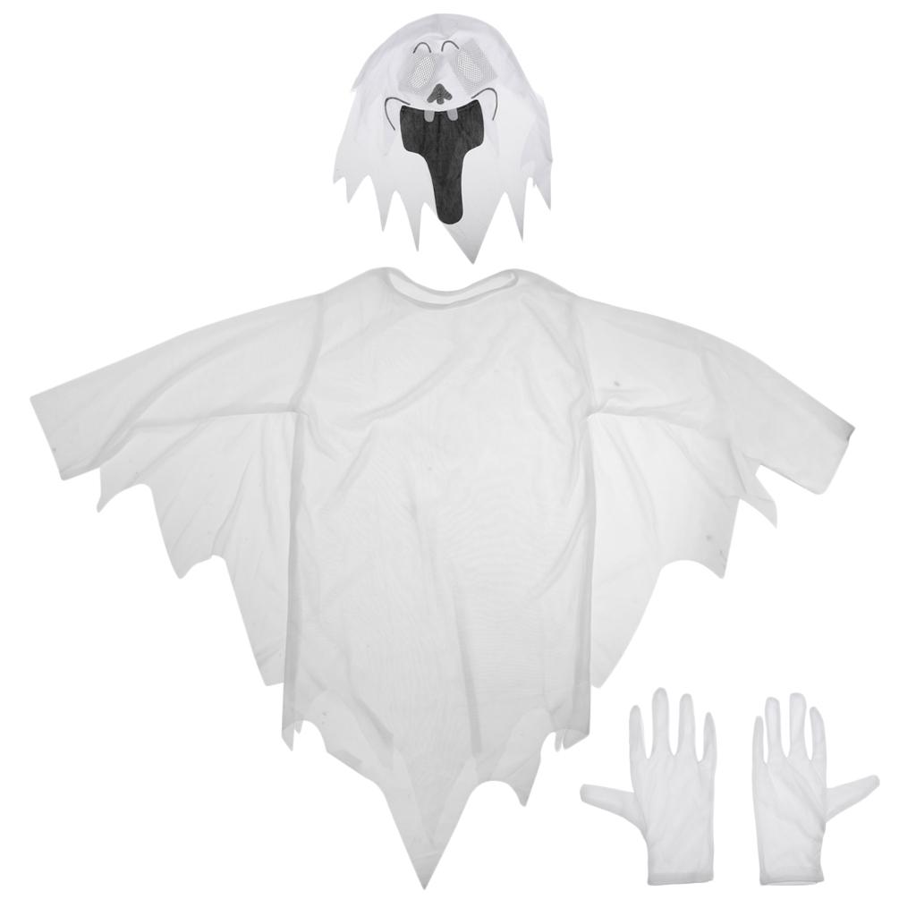 White Ghost Gown with Hoodie Mask and Gloves Child Halloween Costume