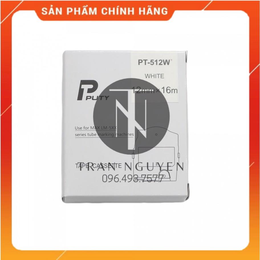 Băng nhãn in MAX PT-512W - Đen nền trắng 12mm x 16m - Hàng nhập khẩu