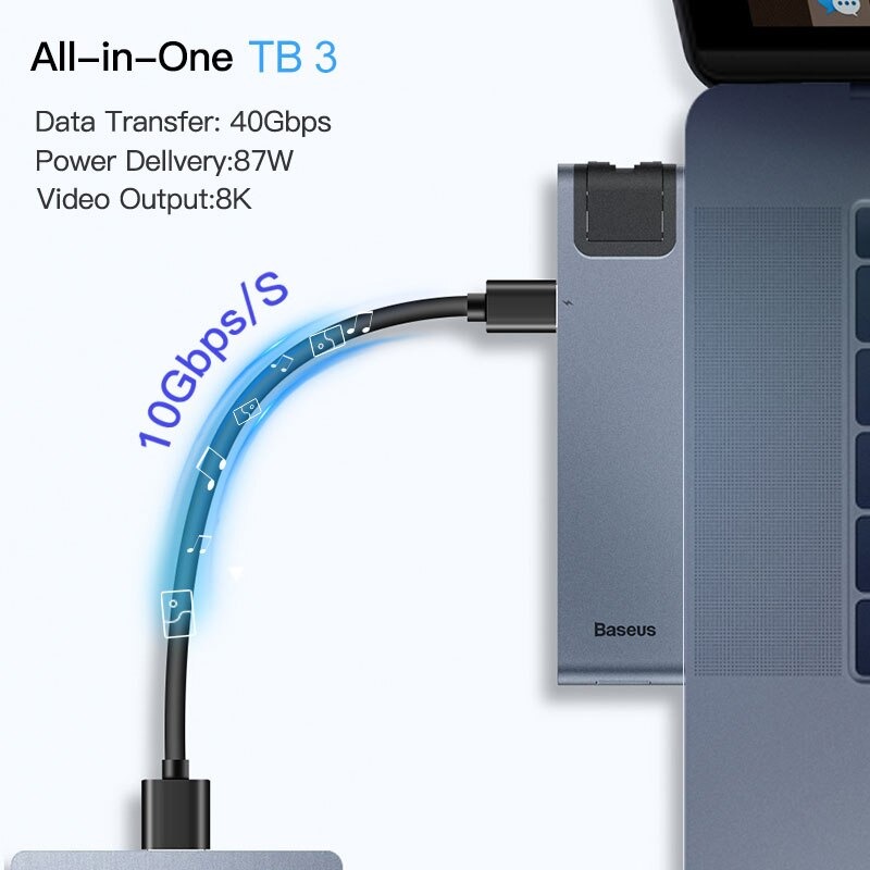 Hub chuyển Baseus Thunderbolt C Pro 7 in 1 Smart Hub cho Macbook Pro 2016/ 2017/ 2018 - Hàng Chính Hãng